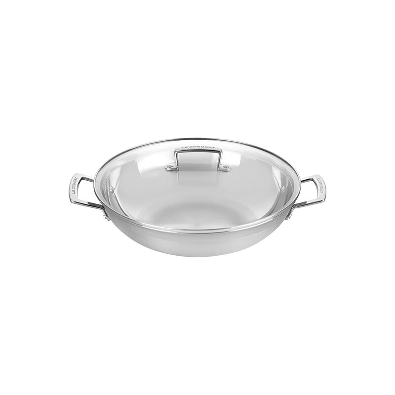 Classic Stainless Steel Round Wok with Glass Lid - Image 2
